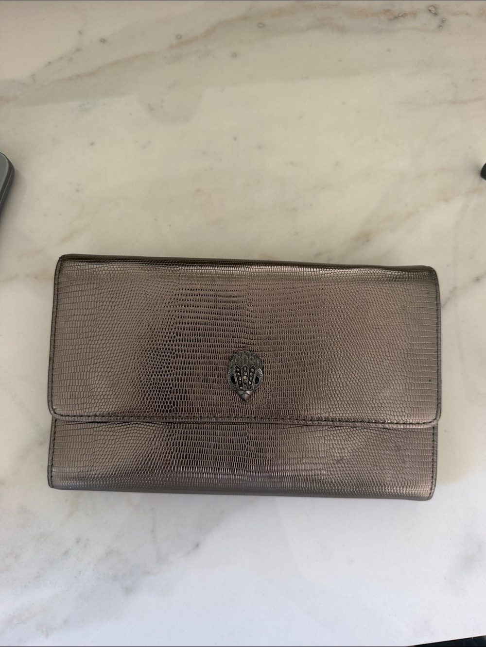 Kurt Geiger Metallic Taupe Lizard-Embossed Clutch Wallet